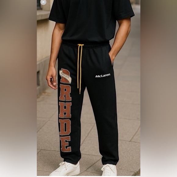 RHUDE-MCLAREN STRAIGHT LEG LOGO -APPLIQUÉD COTTON JERSEY COLLAB JOGGERS SIZE M - Picture 4 of 11